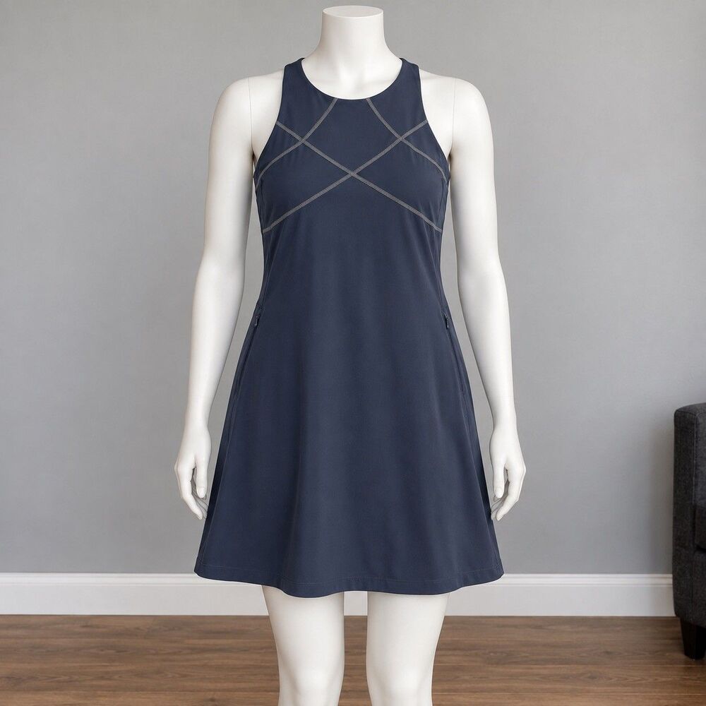 prAna Womens Athletic Dress M Blue Gray Racerback Sleeveless Hiking Travel